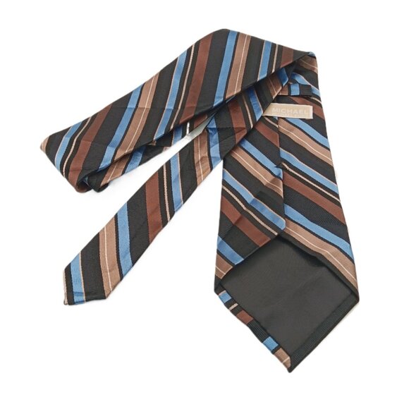 Michael Kors Silk Repp Tie Men’s 61” Blue Brown Stripe Retro Preppy Wide New - Picture 3 of 3